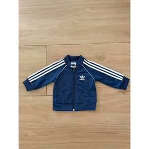 Adidas Originals Kids Navy Blue Track Jacket Trefoil 3-Stripe Zip Up 3M 0-3M